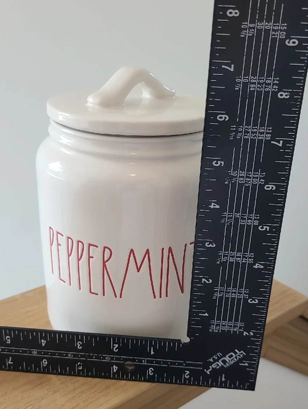 Rae Dunn White Ceramic Peppermint Canister with Red Script